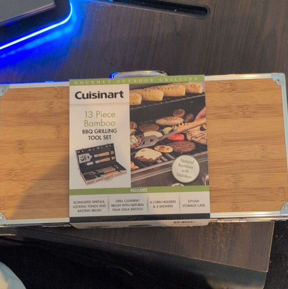 Cuisinart 13pc Bamboo BBQ Grilling Tool Set, Large, Case, CGS-7014